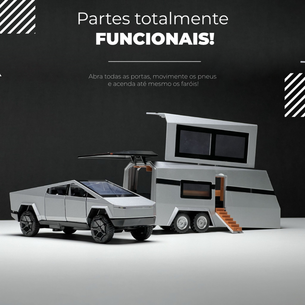 JettaMini's™ - Miniatura Tesla CyberTruck 1:32 + Trailer de Brinde