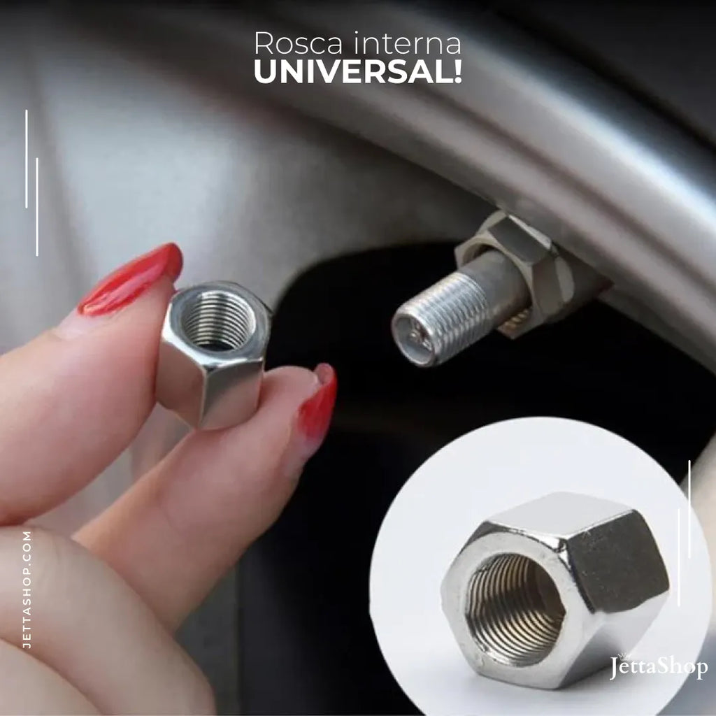 (COMPRE 1 LEVE 4) Kit de Tampas Metálicas para Bico de Pneus Personalizadas - Jetta MetalCap™