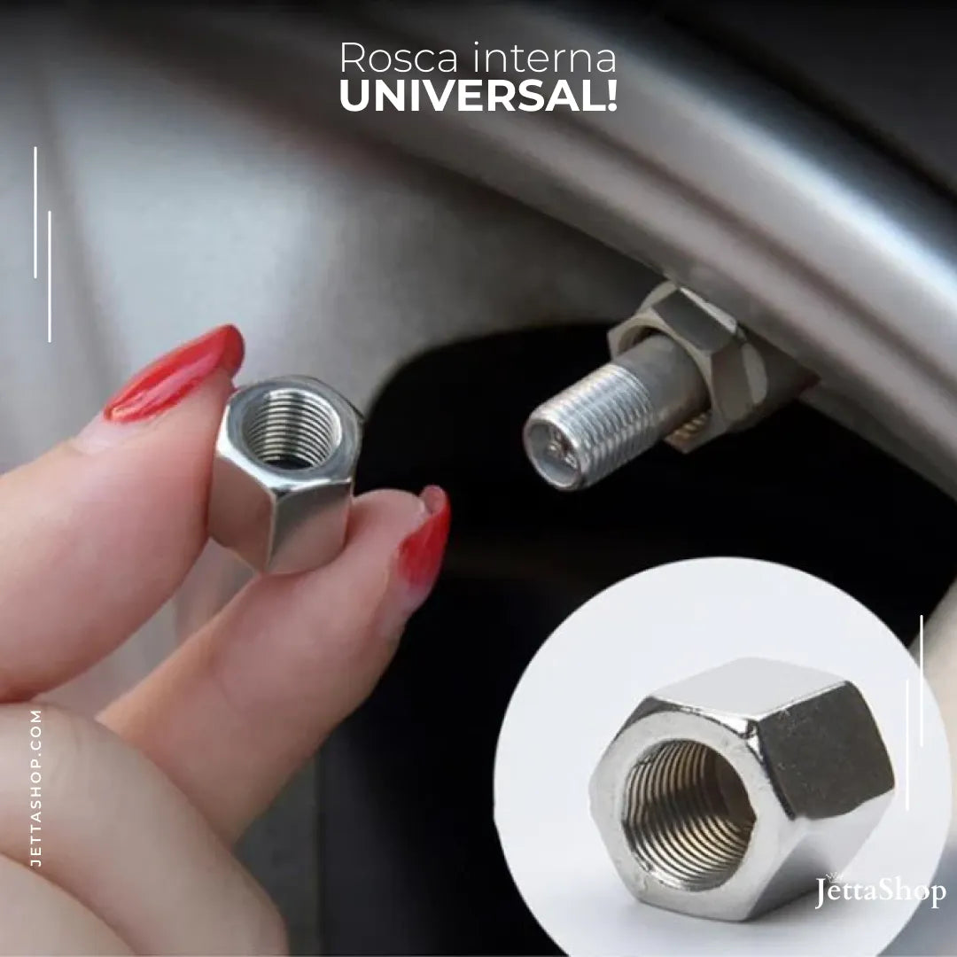 (COMPRE 1 LEVE 4) Kit de Tampas Metálicas para Bico de Pneus Personalizadas - Jetta MetalCap™