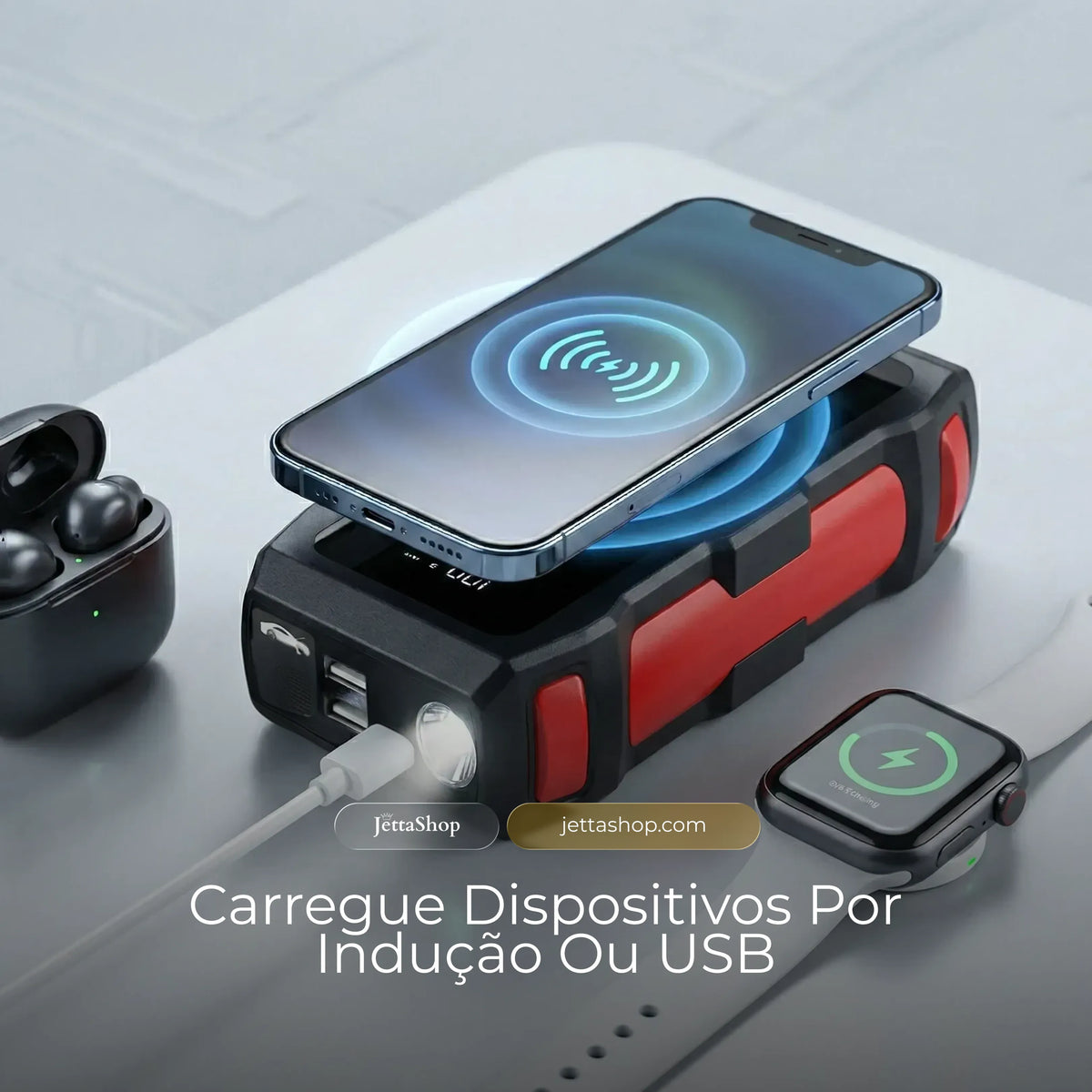 Auxiliador de Bateria Automotiva com Carregamento por Indução para Celular - Jetta PowerCharge™ [ESTOQUE LIMITADO]