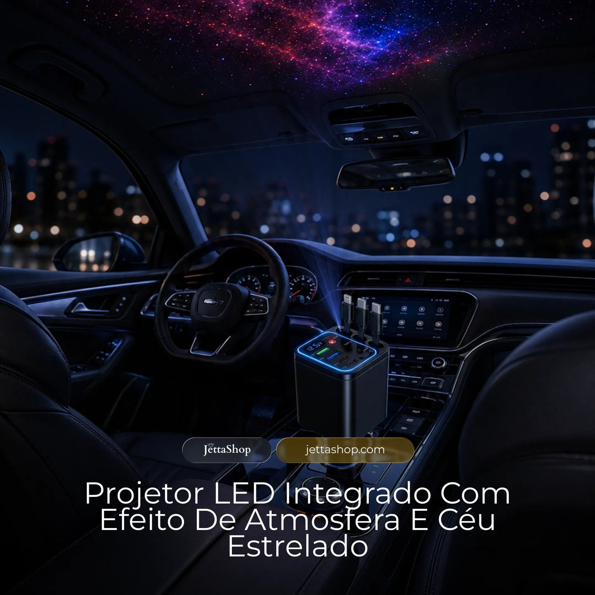 Jetta PowerHub™ - Carregador Veicular 7 em 1 com Cabos Retráteis e Display de Voltagem [LANÇAMENTO 2026]