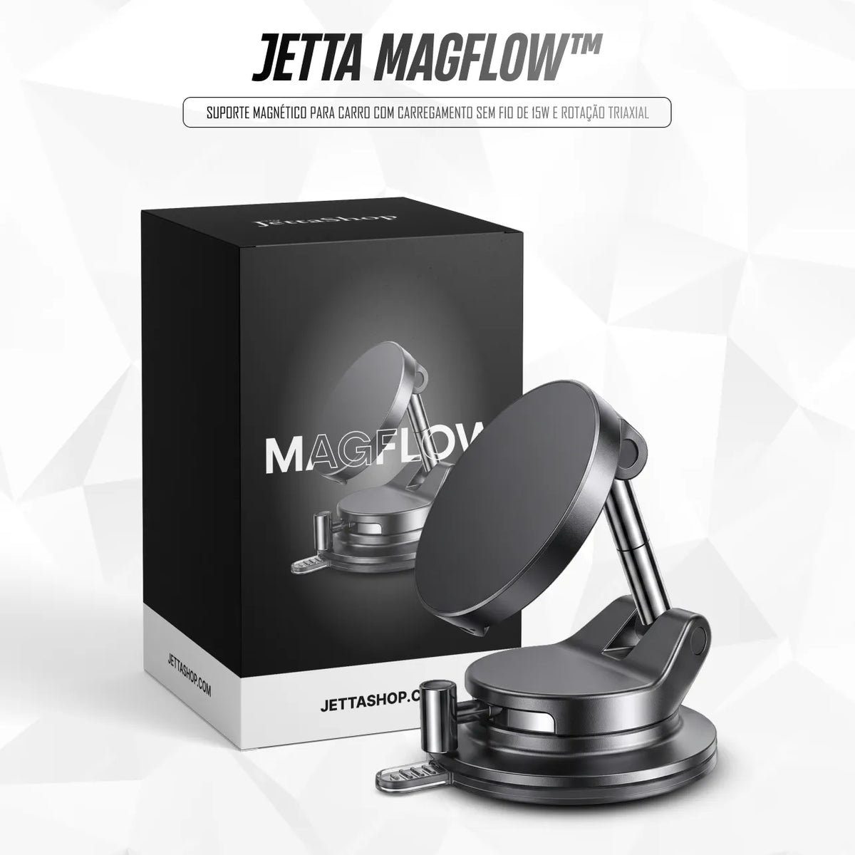 Jetta MagFlow™ - Suporte Magnético para Carro com Carregamento Sem Fio de 15W e Rotação Triaxial [ESTOQUE LIMITADO]